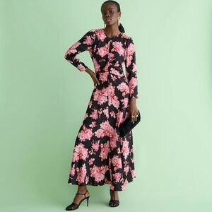 NWT $178 J.Crew Women's sz 10 Featherweight Midnight Rose Long Dress Black Pink